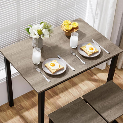 Ensemble de salle à manger 3 pièces peu encombrant avec table et 2 tabourets, gris