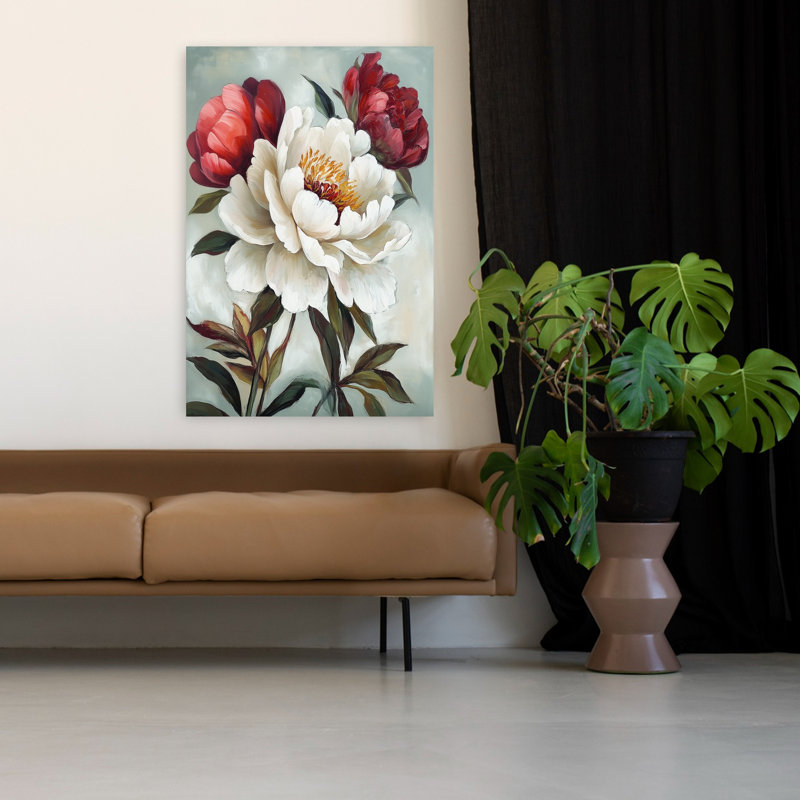 Art contemporain, art abstrait, romantique, pivoine, nature, printemps, H 48 po x l 32 po