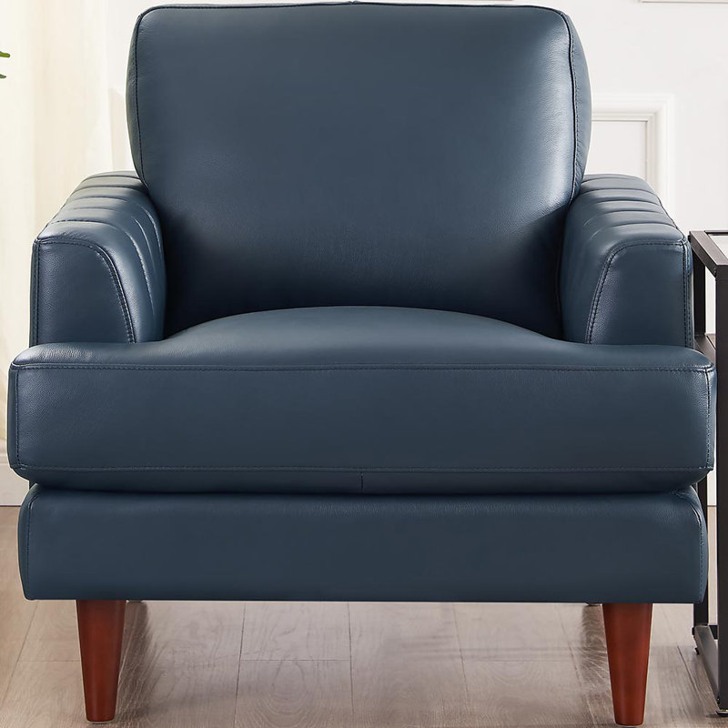 Chaise en cuir fleur Reuma, Cuir véritable bleu marine Cassia Bristol