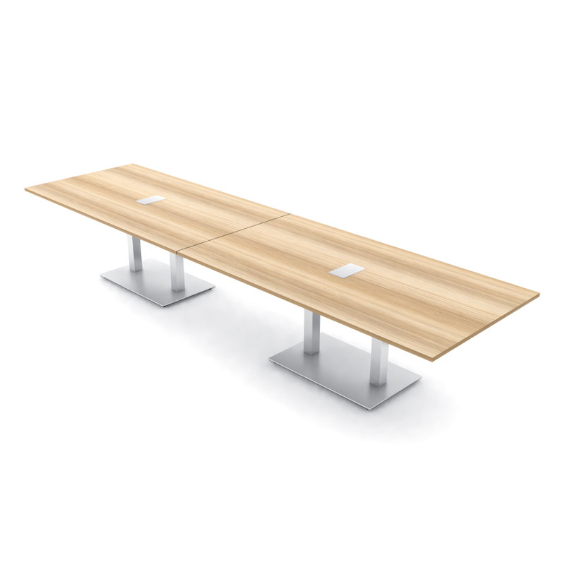 Table de conférence rectangulaire avec base en métal double | Unité électrique, Argent argent, L 168 po x l 48 po