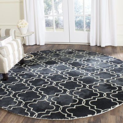 Dennard Hand Tufted Wool/Cotton Geometric Rug in Ivory/Graphite