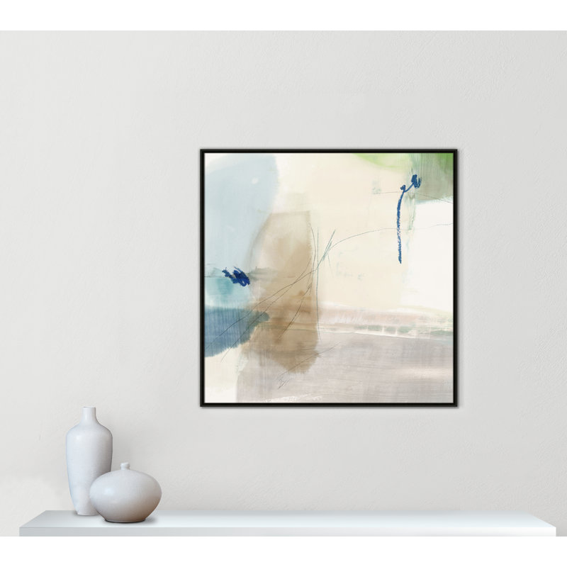 «Aquamarine Whispers II» par Casa Fine Arts, Toile encadrée flottante espresso, Pas de tapis, H 41,5 po x l 41,5 po x P 2 po