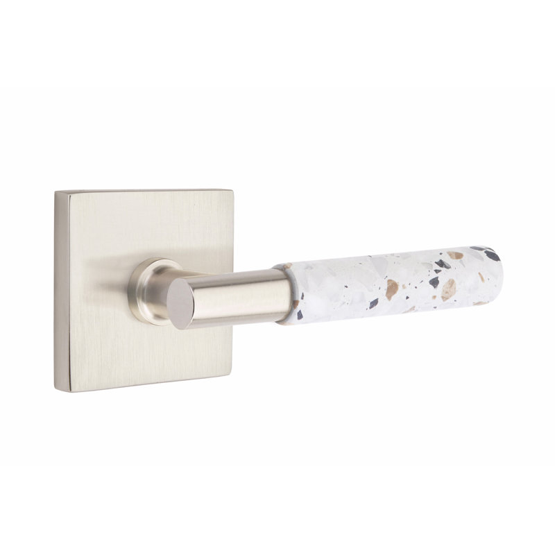 Ensemble de leviers de passage Emtek Select, rosette carrée, tige en T, poignée en terrazzo clair, gauche, Droite