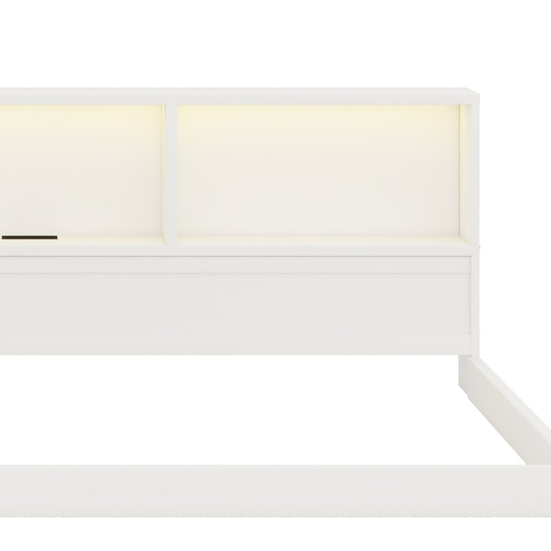 Lit de jour avec tablettes de rangement intégrées, port de chargement USB et DEL, Blanc