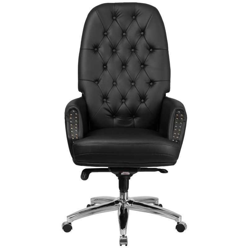 Fauteuil de direction rotatif multifonctionnel à haut dossier et capitonné noir avec accoudoirs