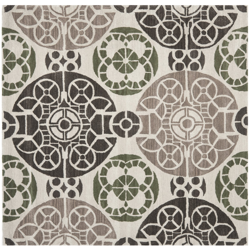 Eaton Wyndham Hand Tufted Wool/Viscose Geometric Rug in Ivory, Square 7'