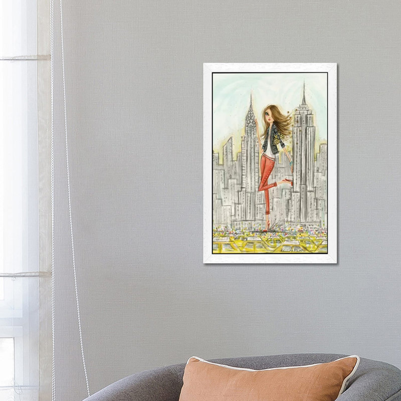 New York by Bella Pilar - Painting on Canvas, 66.04 cm H x 45.72 cm W, White Floater Framed