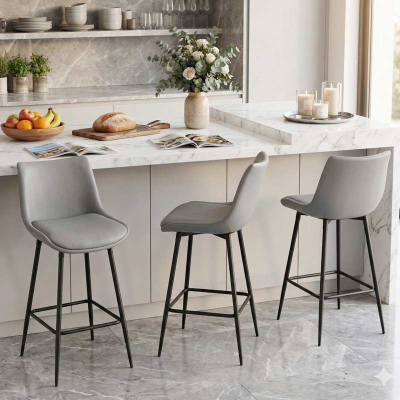 PU Leather Upholstered Counter & Bar Stool Set of 3, Gray