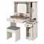 Ensemble de coiffeuse avec miroir lumineux coulissant Farmhouse, coiffeuse en verre avec station de charge, ensemble de meuble-lavabo 4 tiroirs 2 armoires avec tabouret-79513560
