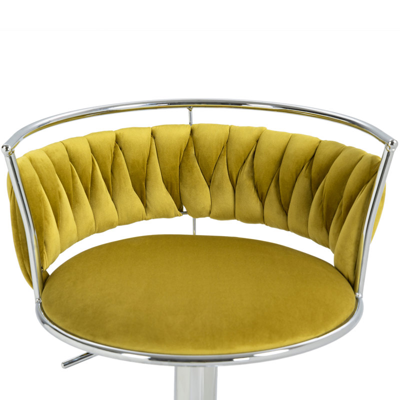 Tabouret de bar pivotant avec dossier Ginko, Olive terne, Argent argent