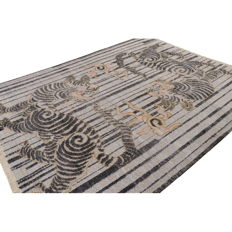 Rug & Kilim’S Contemporary Tiger Pictorial Rug In Gray, Rust And Black Tones, Rectangle 8' x 10'