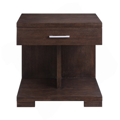 Niamey Walnut Finish End Table With Drawer And Shelf, Combining Classic Elegance And Functional Design For Any Living Space.