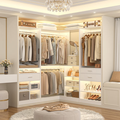 60" L X 60" W X 80" H Corner Closet System With Shoe Storage,Freestanding Closet Organizer With Drawers