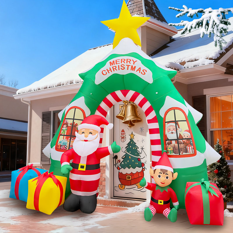 Arcade de Noël gonflable à DEL de 13 pi avec père Noël et elfe des deux côtés