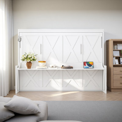 Lit escamotable avec bureau, station de charge USB, lumières DEL