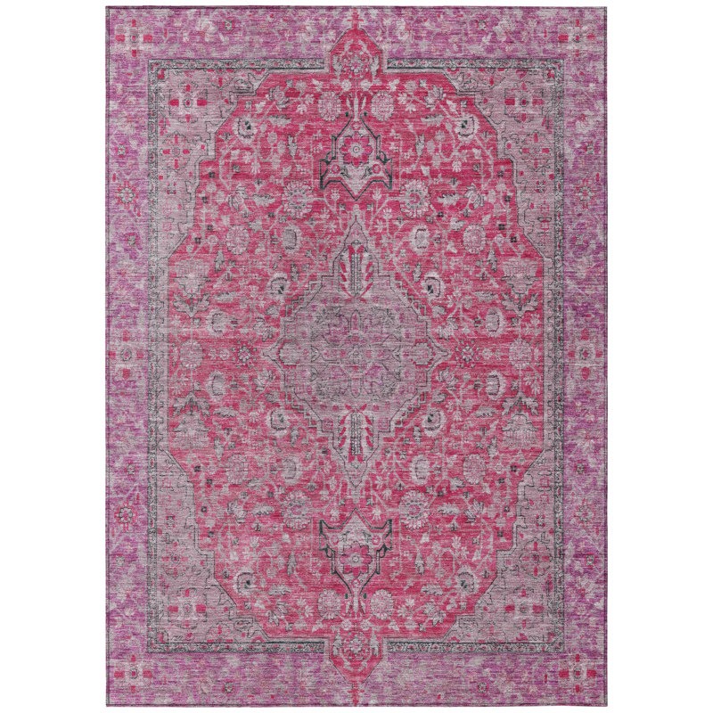 Vexira Pink Washable Indoor-Outdoor Rug - LOOMLAN, 5' x 7'6"