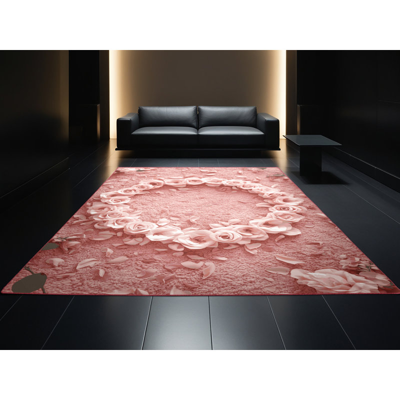Soft Plush Everitt Valentines Modern & Contemporary Abstract Area Rug in Beige – Rose Binding, 8x12