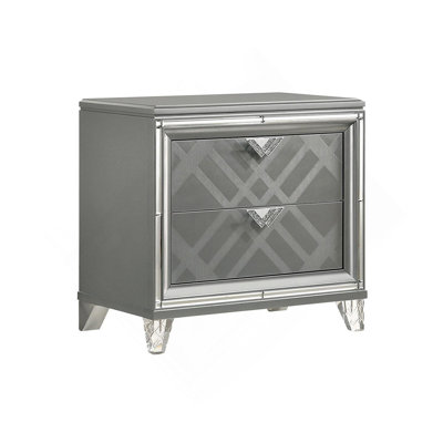 2 Drawers Nightstand with Mirror Trim,