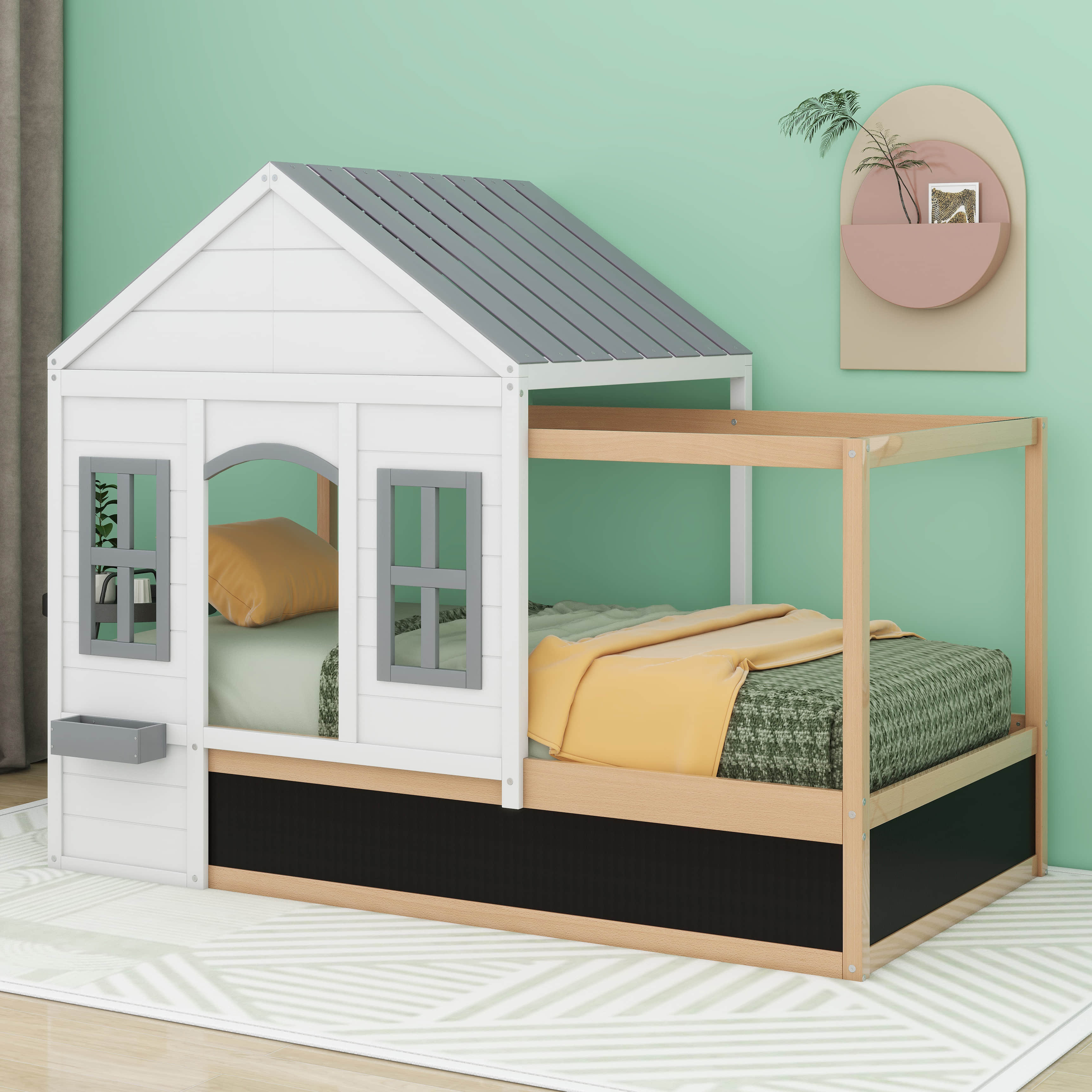 Gracie Oaks Tuscarawas Twin Size House Shaped Canopy Bed with Black