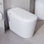 Toilette à bidet allongée sans réservoir, hauteur de confort ADA, économie d'eau de 1,28 GPF, siège chauffant, couvercle à ouverture / fermeture automatique, lavage à l'eau chaude, séchoir à air chaud (télécommande incluse)