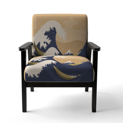 Great Wave Mount Fuji Th - Upholstered Nautical & Coastal Accent Chair and Arm Chair