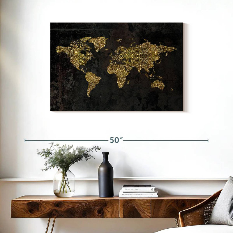 Carte du monde Aliaz Glitzy Gold, H 24 po x l 36 po