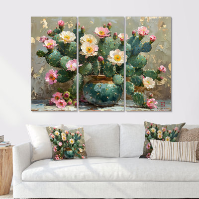 Cactus à fleurs vertes et roses III - Cactus à fleurs vertes et roses III - 3 pièces