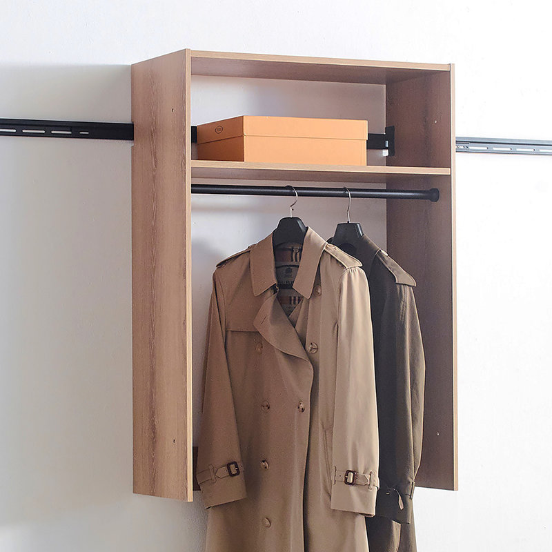 Devi Oak Wall Mounted Wood Closet System, Oak Wood