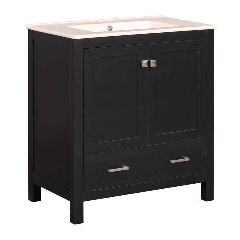 Ensemble de meuble-lavabo 60 po avec double meuble-lavabo, double lavabo en céramique, tablette de rangement et tiroirs divisés (miroir non inclus)