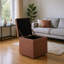 Repose-pieds de rangement en lin texturé avec pieds en caoutchouc noir - siège carré compact avec rangement caché, 16,54 po x 16,54 po x 17,32 po-466842668-466842670