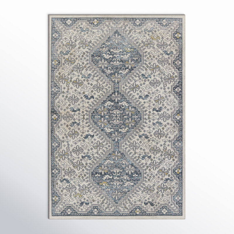 Phoebe Machine WashableOriental Area Rug in Cream/Blue, Runner 2'8" x 10'
