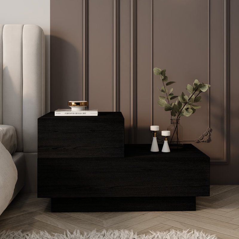 70 cm W Bedside Table, Black Wood