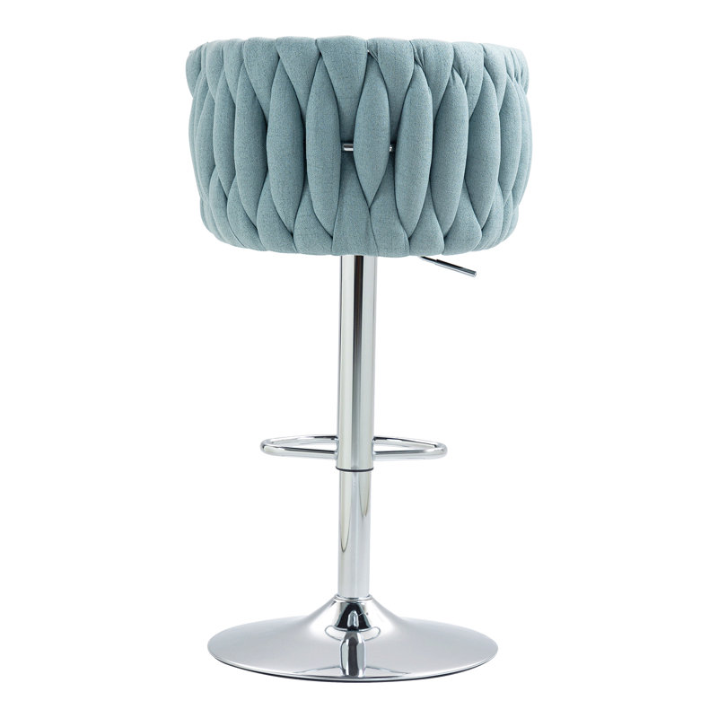 Ensemble de 2 tabourets de bar pivotants avec housse en tissu 360 °, chaises de bar réglables à hauteur de comptoir avec dossier et repose-pieds tissés, tabourets de bar chromés argentés