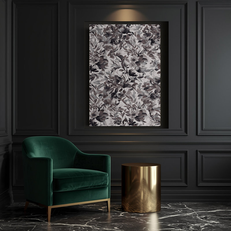 "Abstract Florals 7", art mural sur toile grise, H 18 po x l 12 po