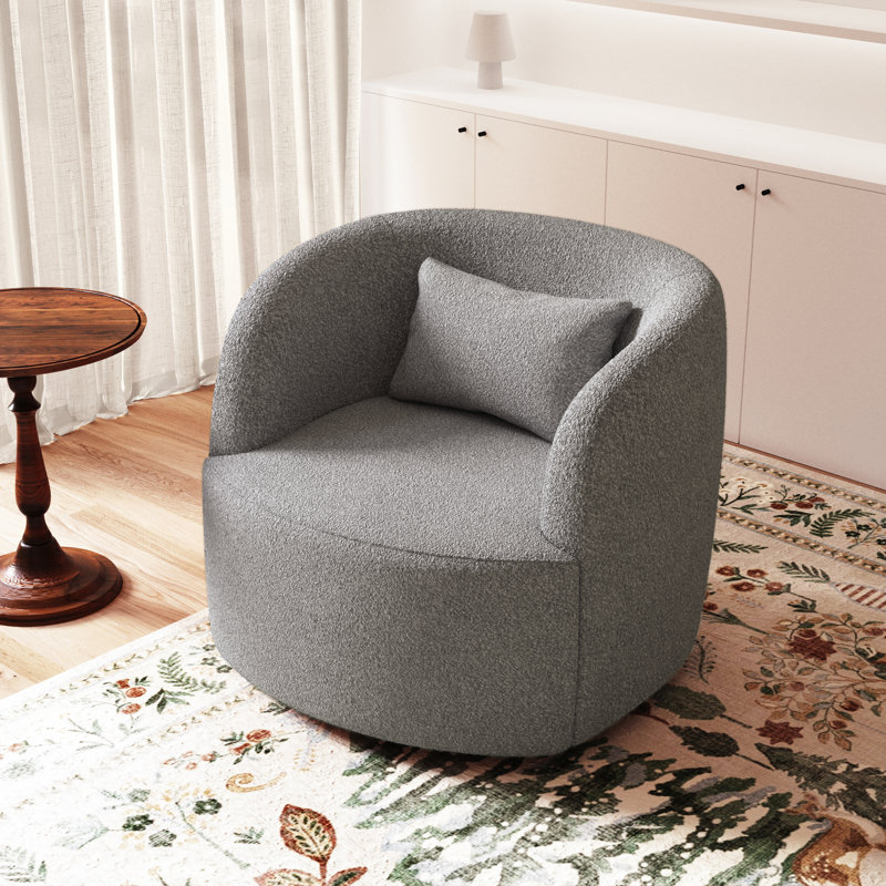 Aunna 34" Sherpa Upholstered Swivel Barrel Chair, Taupe Polyester