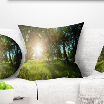 Landscape Sunny Day in Forest Meadow Printed Pillow