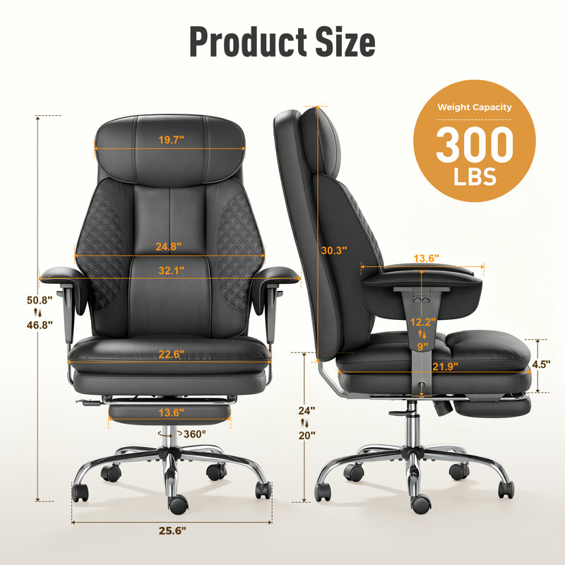 Inbox Zero Executive Chair with Headrest, Black
