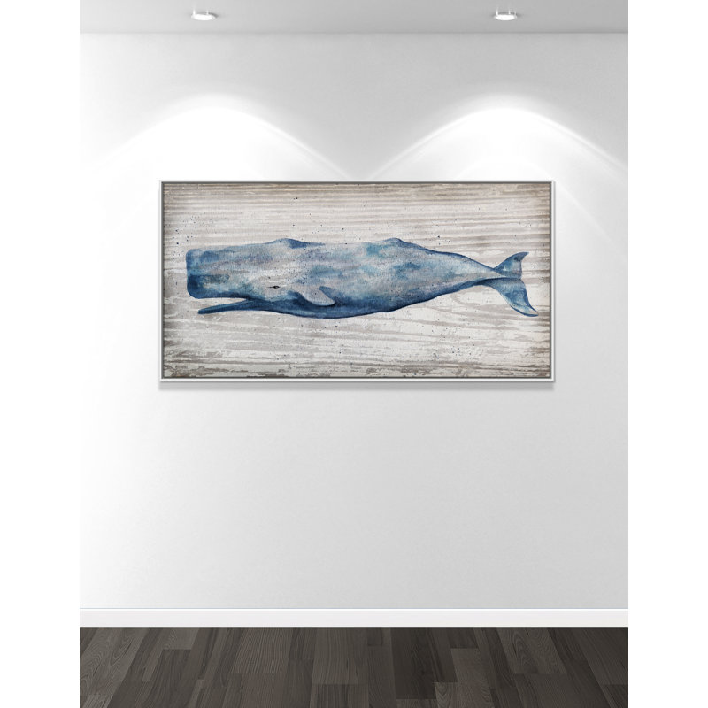 Baleine bleue Brannen - reproduction de cadre photo, H 31,5 po x l 61,5 po, Toile avec cadre flottant, White
