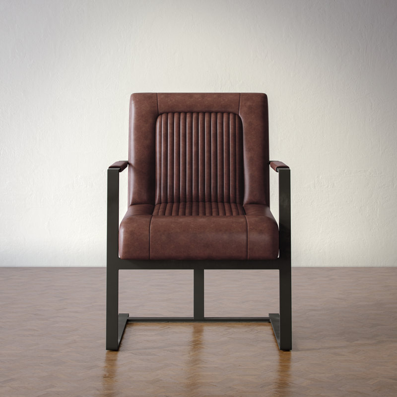 Lanika 23.6" Wide Genuine Leather Armchair, Dark Sienna Top Grain Leather
