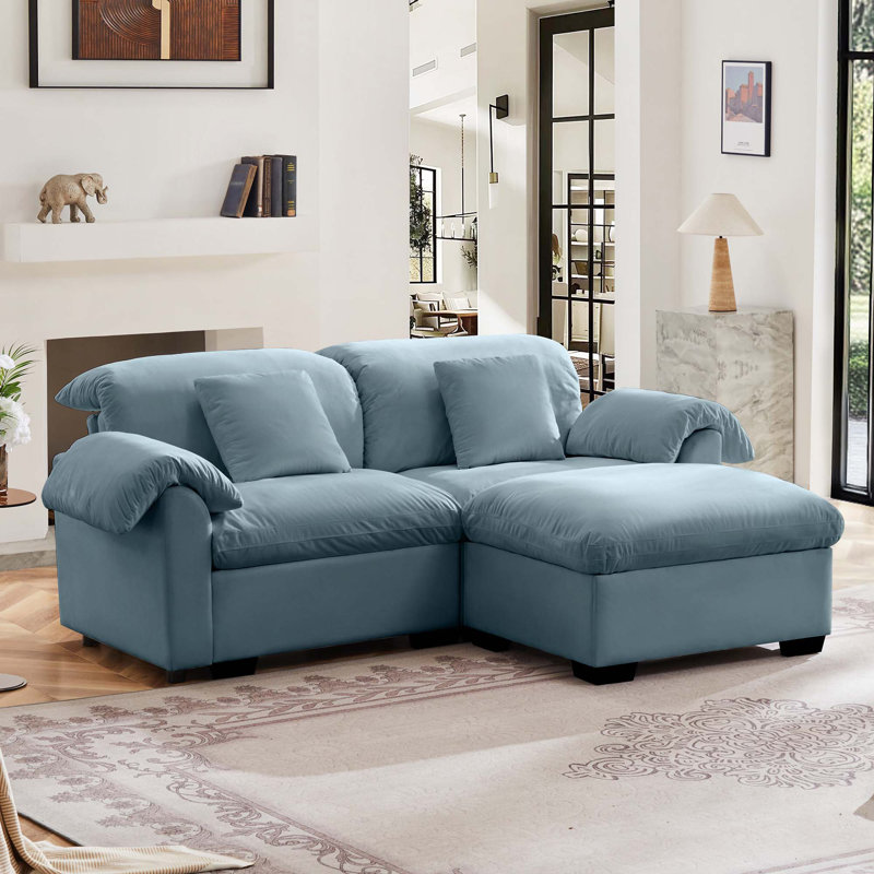 Canapé modulaire modulaire avec repose-pieds réversible avec rangement, Bleu