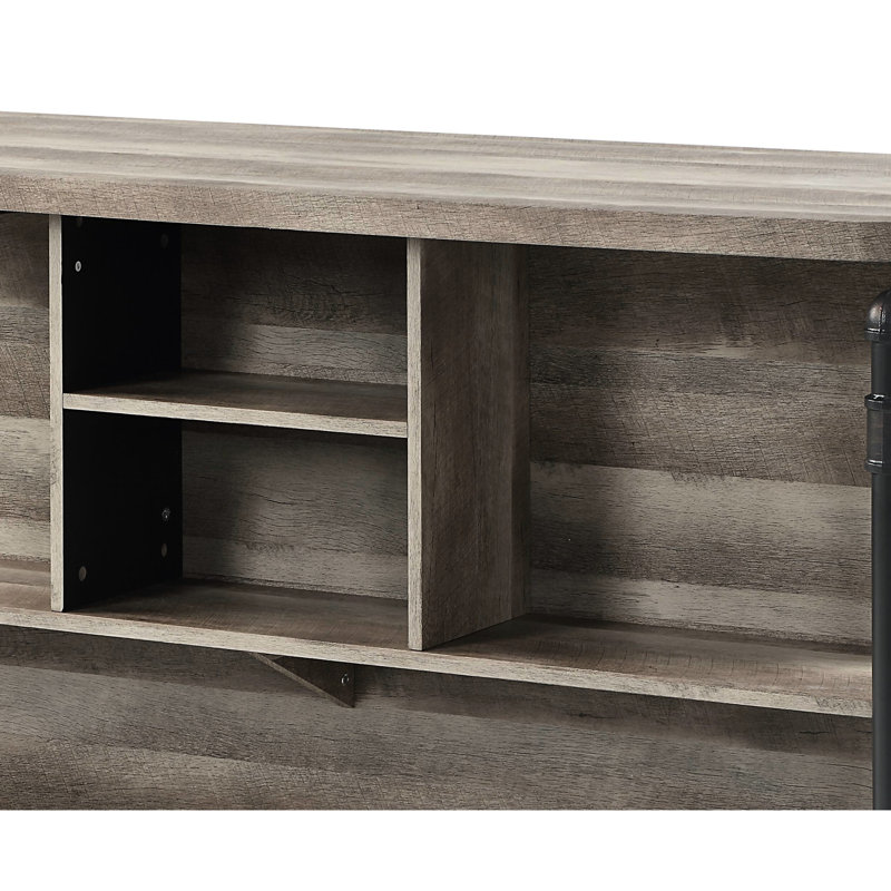 Îlot de cuisine en chêne antique et gris sablé avec 5 tablettes, offrant suffisamment de rangement pour les bouteilles et les verres, table de cuisine à 5 tablettes avec pieds en métal et pieds de table stables, verres de grande capacité