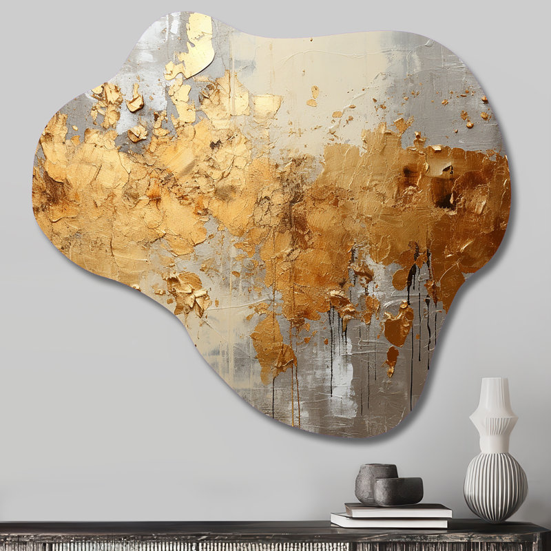 «Golden Gleam V», art mural abstrait en métal à collages abstraits, impression murale sculpture en métal