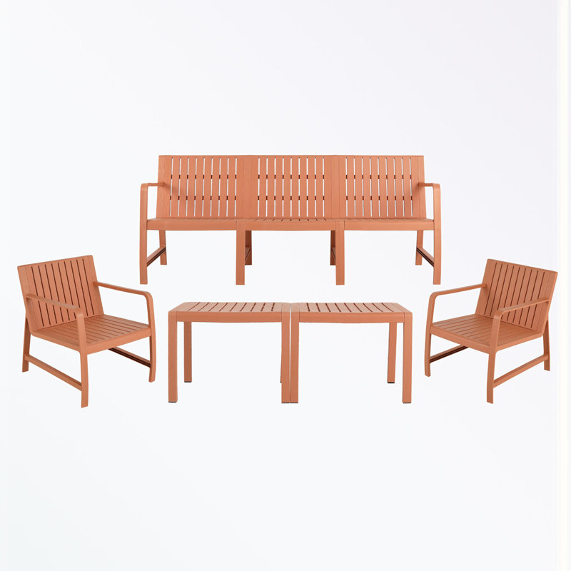 Ensemble de meubles de patio 5 pièces avec 2 tables basses, Brun abricot