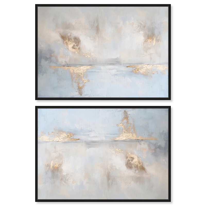 «Erosion Set Canvas Coastal Abstracts» par Art Remedy, H 37 po x l 55 po, Cadre flottant noir