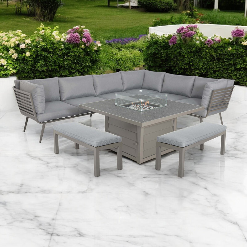 GREY FRAME 8 SEATER - 6pc corner lounging set 