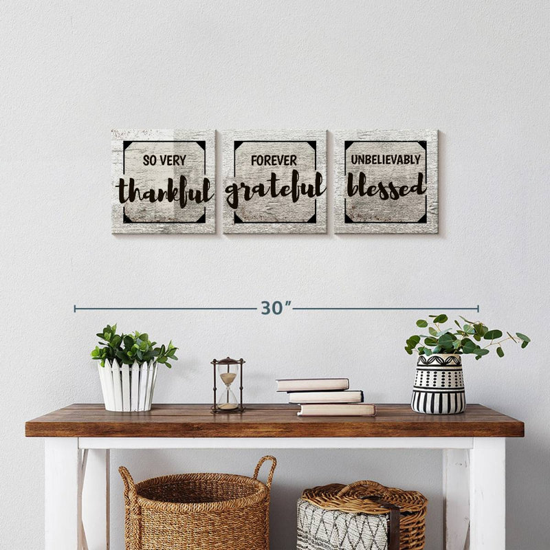 «Thankful Grateful Blessed II», 3 pièces, H 8 po x l 26 po x P 1 po