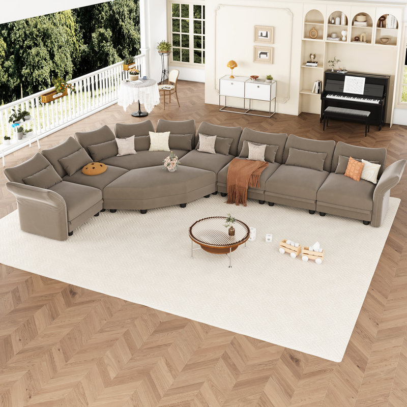 Ahren 8 - Piece Upholstered Chenille Modular L-Shaped Corner Sectional Sofa With Ottoman, Brown Velvet