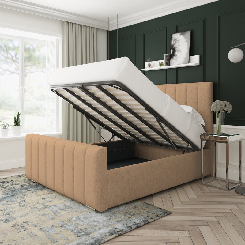 Oakley Chenille Upholstered Ottoman Bed Frame, Mink, Kingsize (5')