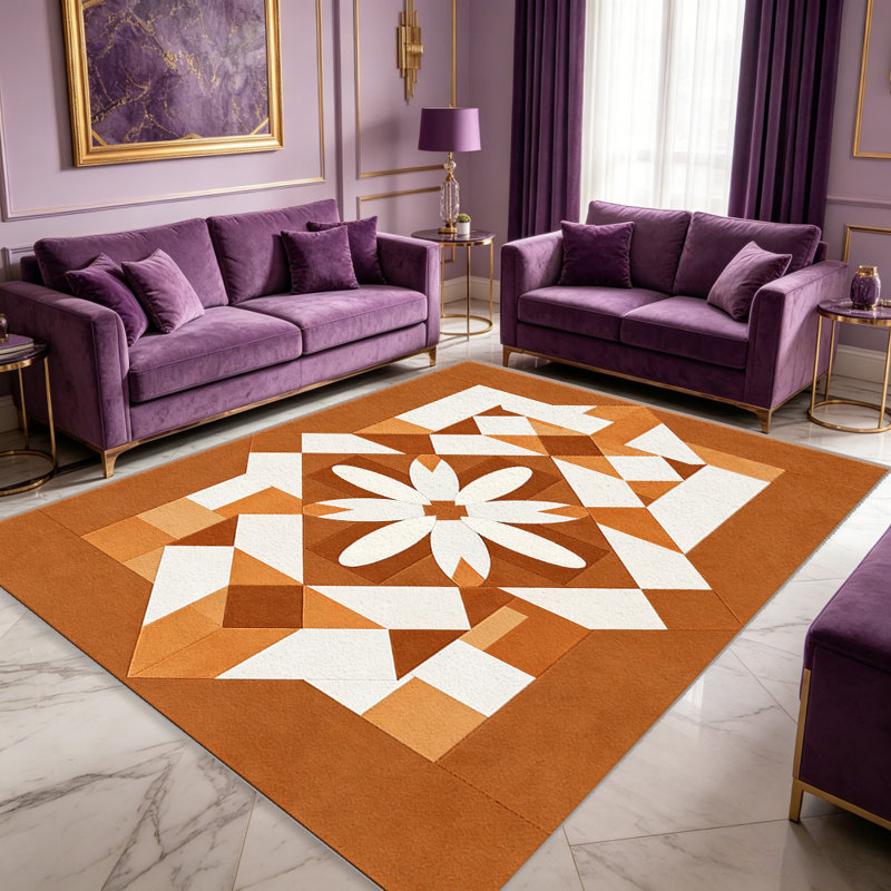 Terracotta Quilt Star Rug carpet-easy to clean, machine-washable, soft and comfortable; suitable for door mats, kitchens, living rooms, bedrooms, corridors, and laundry areas. Easy to clean, durable carpet for home decoration.