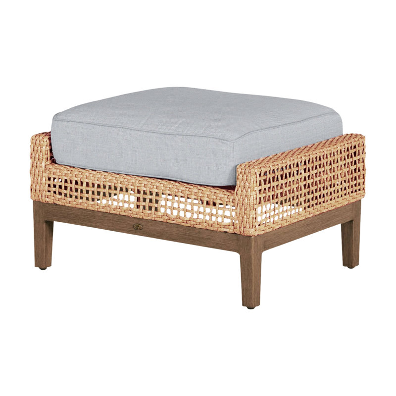 Repose-pieds d'extérieur tissé en osier Peninsule, Raphia clair / bois de santal naturel, Welt + bourre standard